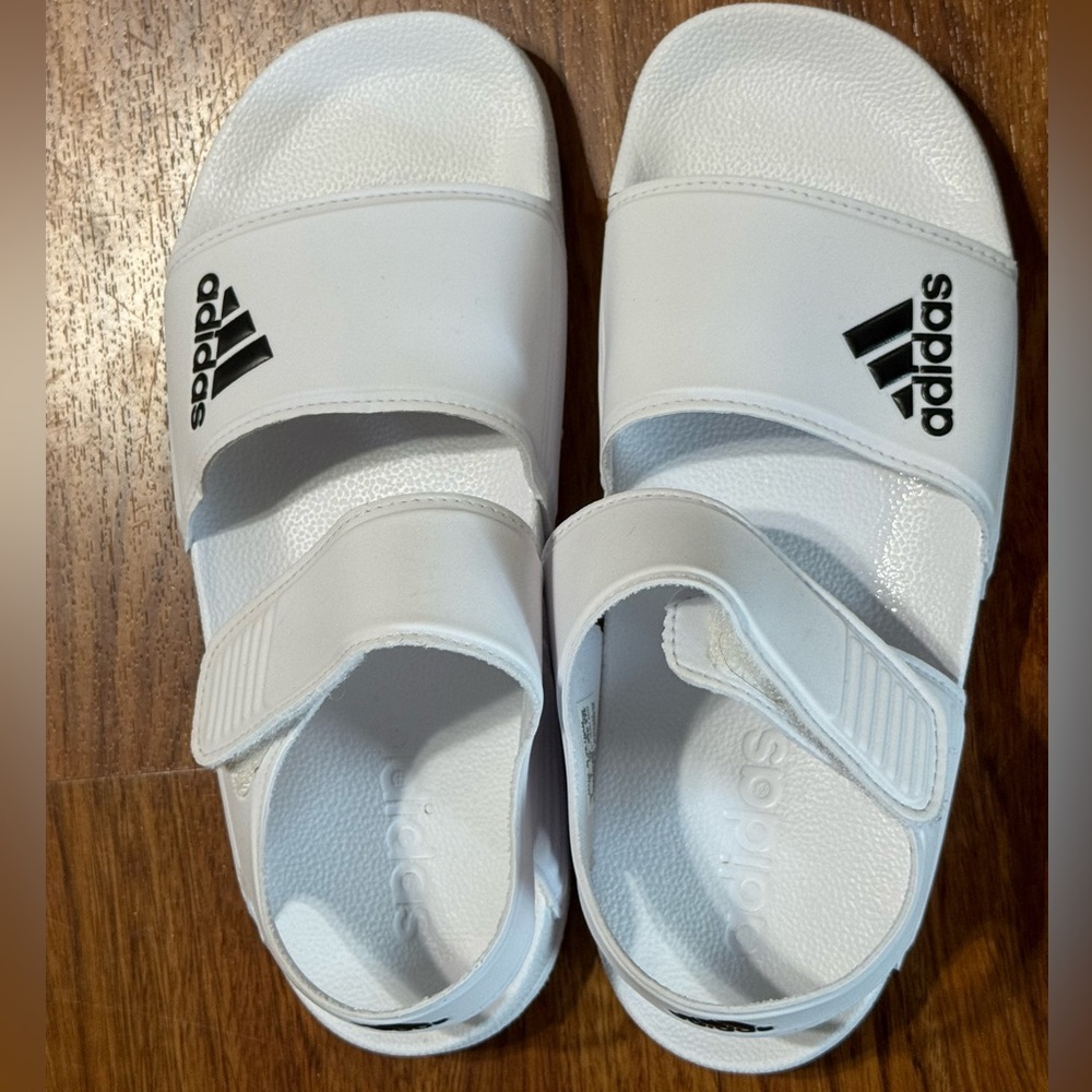 Adidas Kids White Slide Sandals with Black Logo